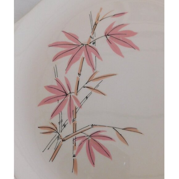 Vintage 1960s Salem China Pink Bamboo Pattern Tab Handled Serving Plate 10.75" - Picture 4 of 4